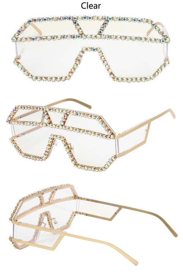 Luxury 10 Color One Piece Lens Rhinestone Sunglasses Women Oversized Square Sun Glasses Brand Designer Men Sun Glasses UV400 | Vimost Shop.