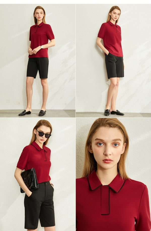 Minimalism Spring Summer Solid Basic Polo Women Tshirt Causal Fashion | Vimost Shop.