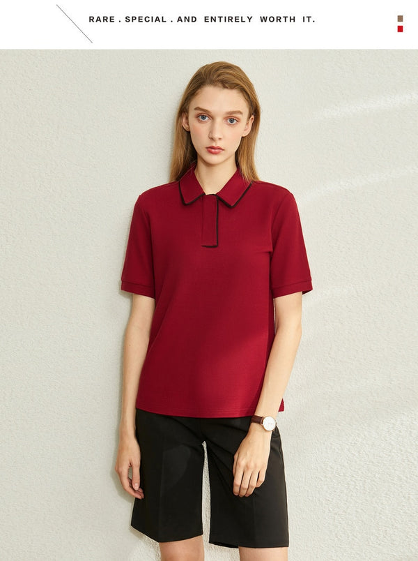 Minimalism Spring Summer Solid Basic Polo Women Tshirt Causal Fashion | Vimost Shop.