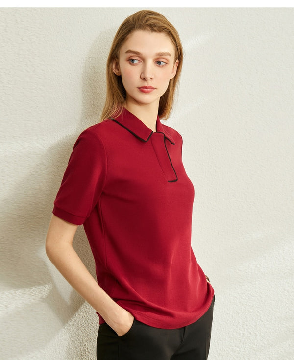 Minimalism Spring Summer Solid Basic Polo Women Tshirt Causal Fashion | Vimost Shop.