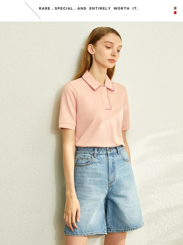 Minimalism Spring Summer Solid Basic Polo Women Tshirt Causal Fashion | Vimost Shop.