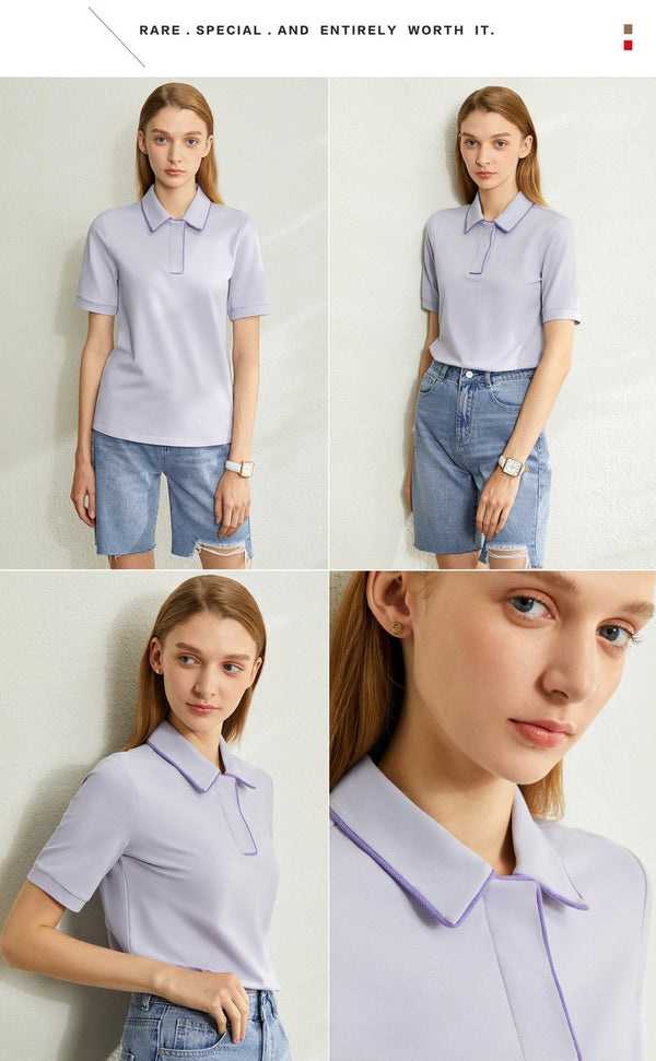 Minimalism Spring Summer Solid Basic Polo Women Tshirt Causal Fashion | Vimost Shop.