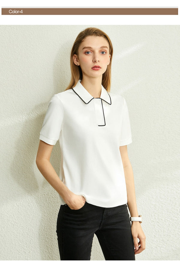 Minimalism Spring Summer Solid Basic Polo Women Tshirt Causal Fashion | Vimost Shop.