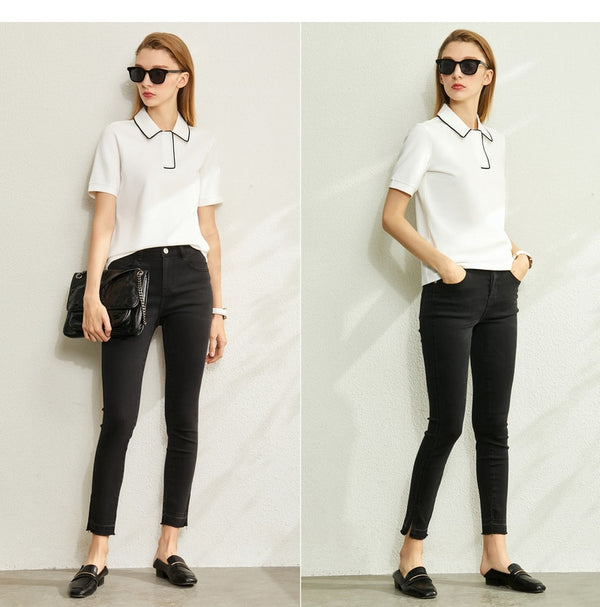 Minimalism Spring Summer Solid Basic Polo Women Tshirt Causal Fashion | Vimost Shop.