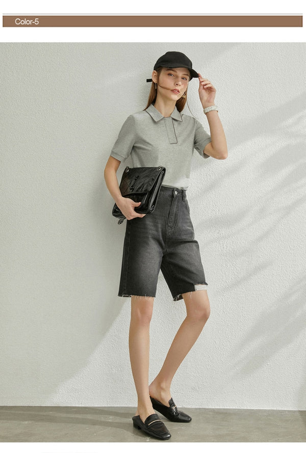 Minimalism Spring Summer Solid Basic Polo Women Tshirt Causal Fashion | Vimost Shop.