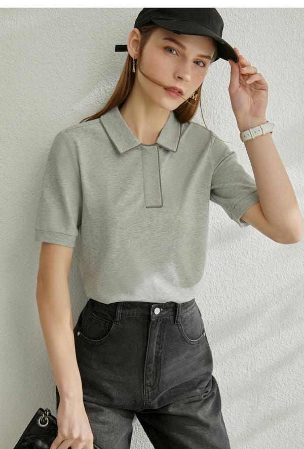 Minimalism Spring Summer Solid Basic Polo Women Tshirt Causal Fashion | Vimost Shop.