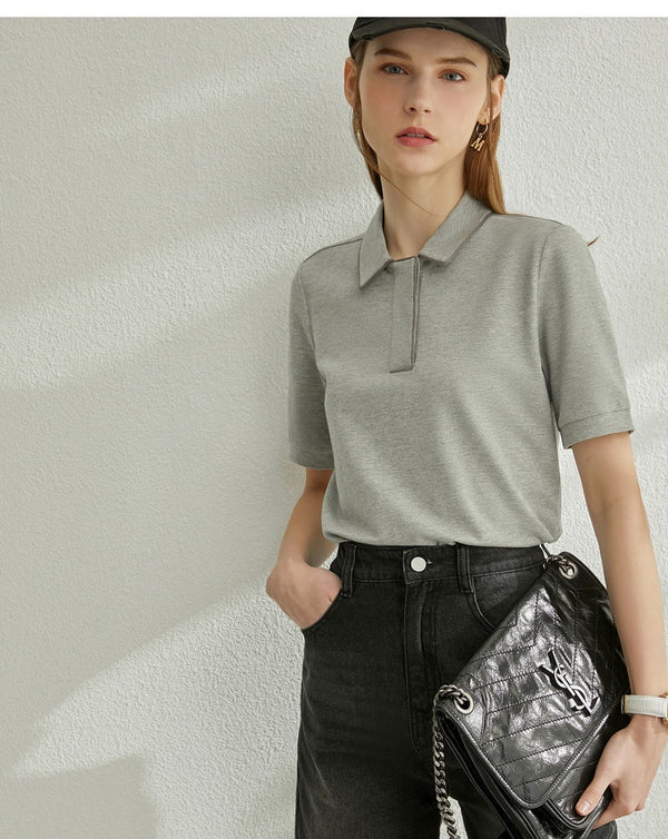 Minimalism Spring Summer Solid Basic Polo Women Tshirt Causal Fashion | Vimost Shop.