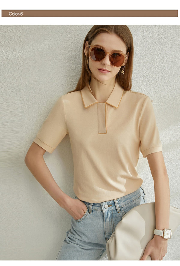 Minimalism Spring Summer Solid Basic Polo Women Tshirt Causal Fashion | Vimost Shop.