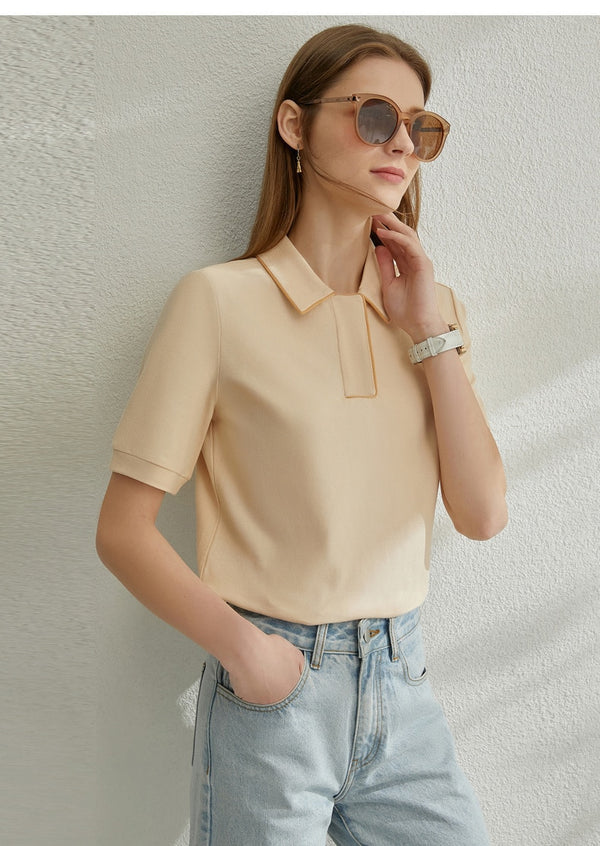 Minimalism Spring Summer Solid Basic Polo Women Tshirt Causal Fashion | Vimost Shop.