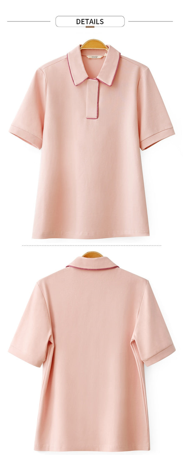 Minimalism Spring Summer Solid Basic Polo Women Tshirt Causal Fashion | Vimost Shop.