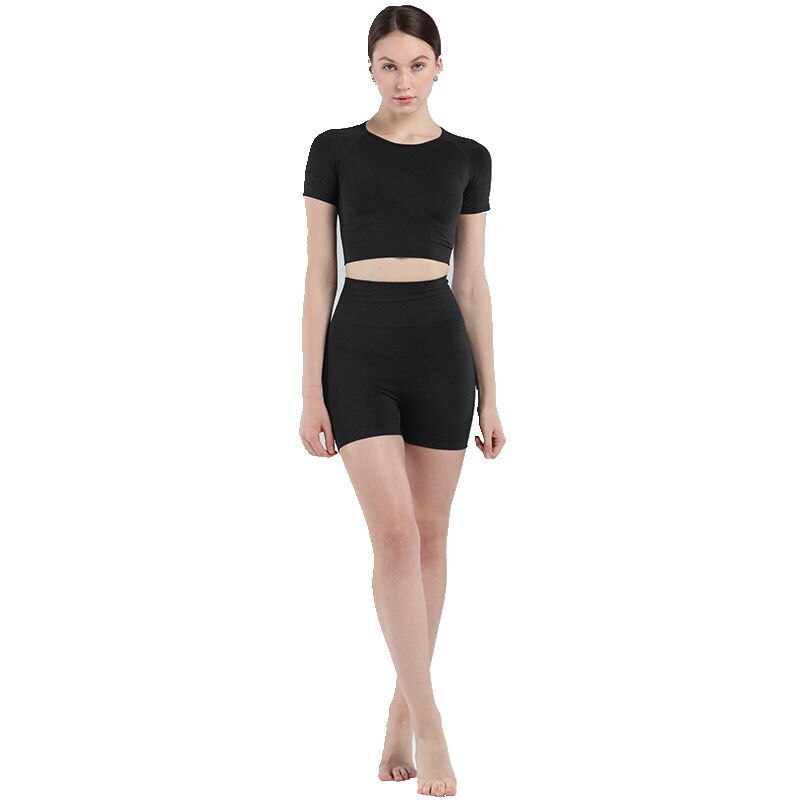 Women Short Sleeve Shirt Yoga Set 2PCS Vital Seamless Sport Suit Gym Clothes Fitness Crop Top Shirt High Waist Shorts Tights | Vimost Shop.