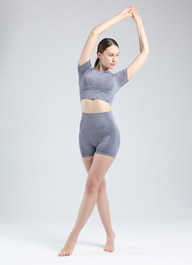 Women Short Sleeve Shirt Yoga Set 2PCS Vital Seamless Sport Suit Gym Clothes Fitness Crop Top Shirt High Waist Shorts Tights | Vimost Shop.
