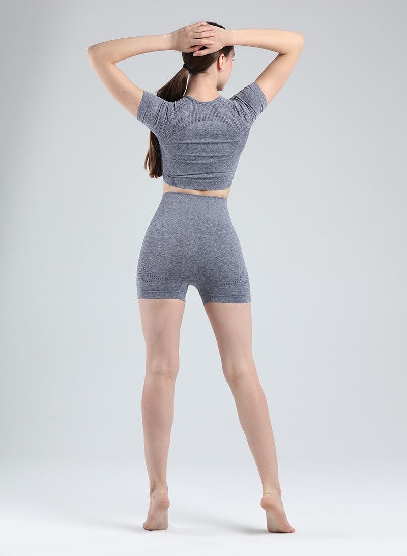 Women Short Sleeve Shirt Yoga Set 2PCS Vital Seamless Sport Suit Gym Clothes Fitness Crop Top Shirt High Waist Shorts Tights | Vimost Shop.