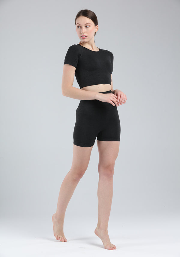 Women Short Sleeve Shirt Yoga Set 2PCS Vital Seamless Sport Suit Gym Clothes Fitness Crop Top Shirt High Waist Shorts Tights | Vimost Shop.