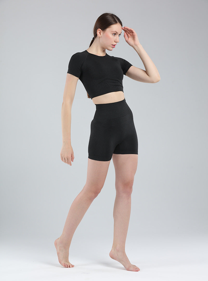 Women Short Sleeve Shirt Yoga Set 2PCS Vital Seamless Sport Suit Gym Clothes Fitness Crop Top Shirt High Waist Shorts Tights | Vimost Shop.