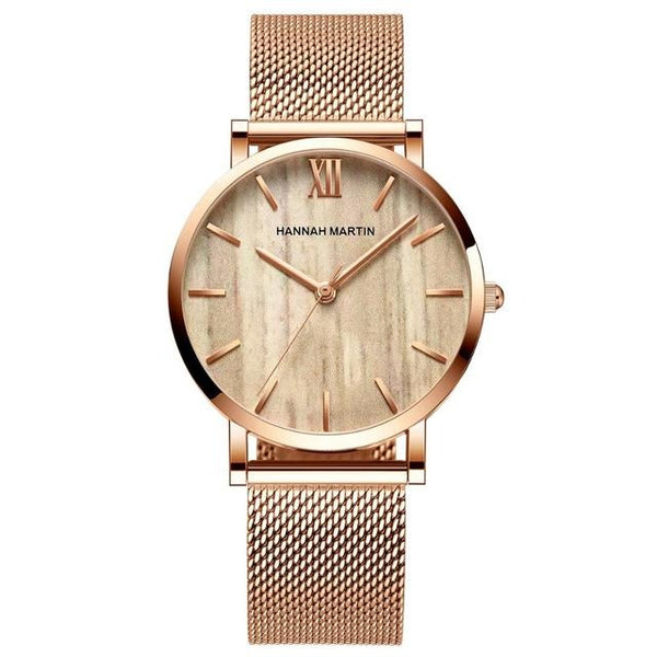 Arrival  Japan Quartz Movement Wood grain Walnut Fashion Stainless Steel Mesh Band Waterproof Women Wrist watches