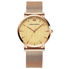 Arrival  Japan Quartz Movement Wood grain Walnut Fashion Stainless Steel Mesh Band Waterproof Women Wrist watches