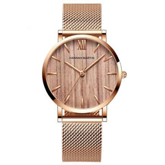 Arrival  Japan Quartz Movement Wood grain Walnut Fashion Stainless Steel Mesh Band Waterproof Women Wrist watches