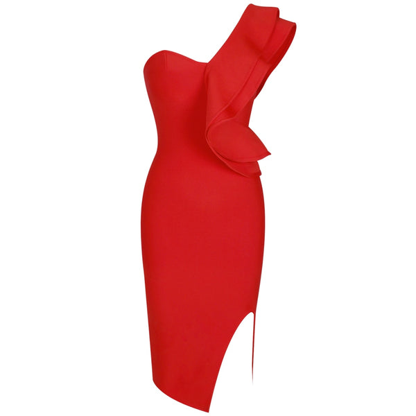 Women One Shoulder Bandage Dress Elegant Ruffles Red Bandage Dress Sexy Party Night Club Dress | Vimost Shop.