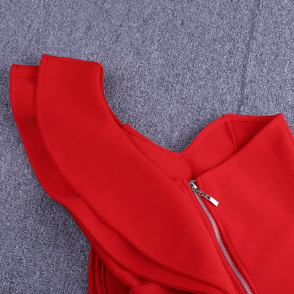 Women One Shoulder Bandage Dress Elegant Ruffles Red Bandage Dress Sexy Party Night Club Dress | Vimost Shop.