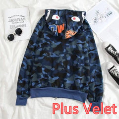Japanese Shark Camouflage Print Zipper Sweatshirts | Vimost Shop.