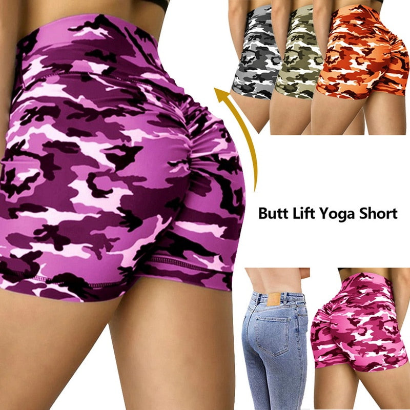 Women High Waist Sport Shorts Camouflage Print  Butt Workout Running Fitness Leggings Yoga Shorts Biker Shorts | Vimost Shop.