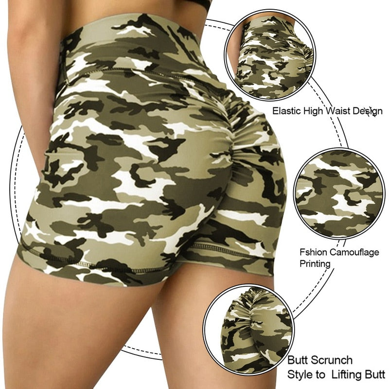 Women High Waist Sport Shorts Camouflage Print  Butt Workout Running Fitness Leggings Yoga Shorts Biker Shorts | Vimost Shop.