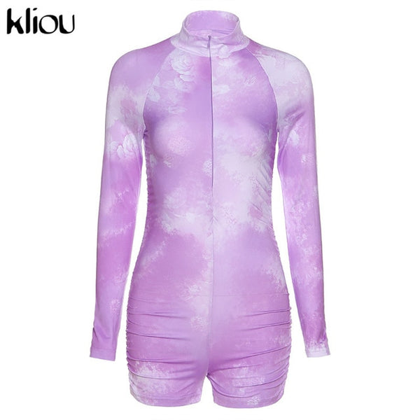 Skinny women zipper playsuits sexy rompers clubwear print full sleeve sportwear turtleneck | Vimost Shop.