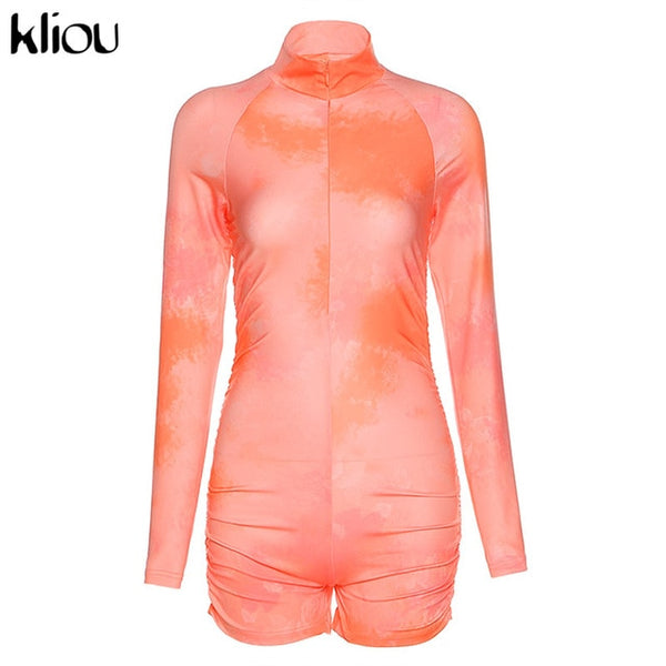 Skinny women zipper playsuits sexy rompers clubwear print full sleeve sportwear turtleneck | Vimost Shop.