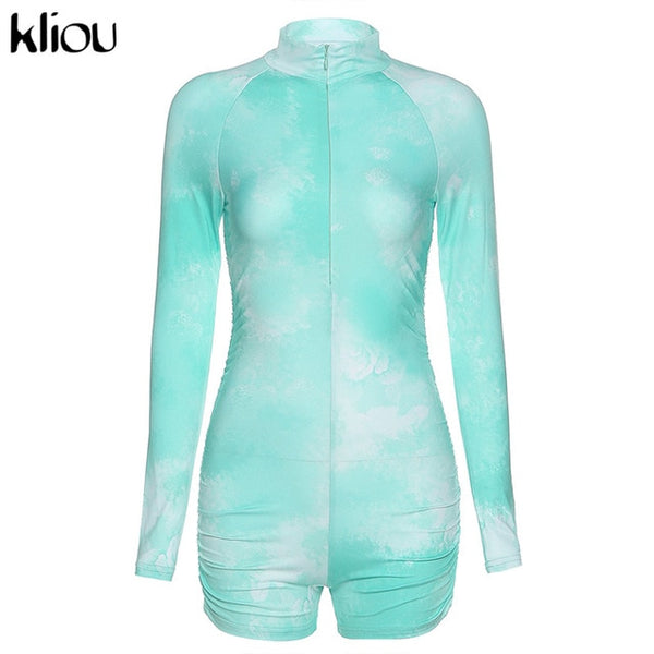 Skinny women zipper playsuits sexy rompers clubwear print full sleeve sportwear turtleneck | Vimost Shop.