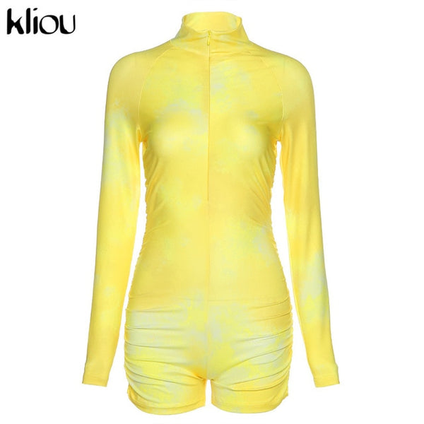 Skinny women zipper playsuits sexy rompers clubwear print full sleeve sportwear turtleneck | Vimost Shop.