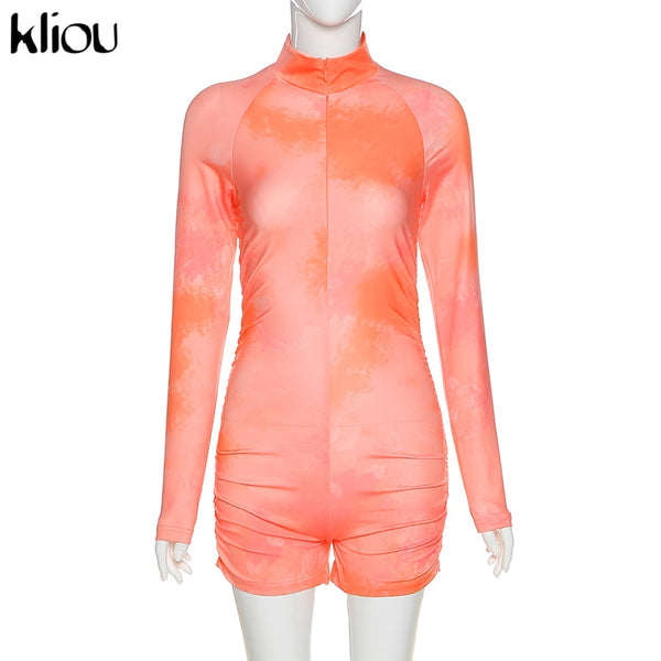 Skinny women zipper playsuits sexy rompers clubwear print full sleeve sportwear turtleneck | Vimost Shop.