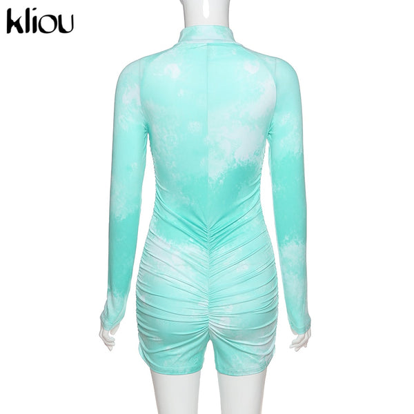 Skinny women zipper playsuits sexy rompers clubwear print full sleeve sportwear turtleneck | Vimost Shop.