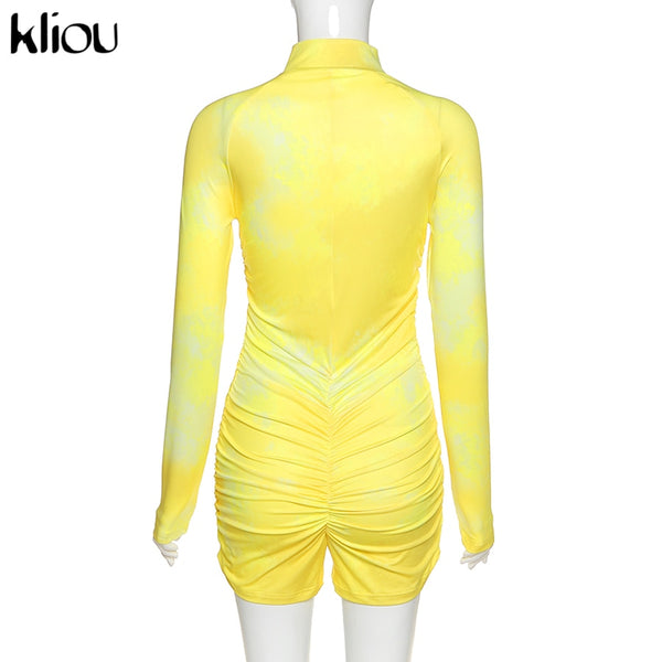 Skinny women zipper playsuits sexy rompers clubwear print full sleeve sportwear turtleneck | Vimost Shop.