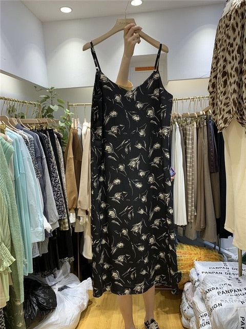 Summer leopard dress floral printing sundress sexy sleeveless midi dress | Vimost Shop.