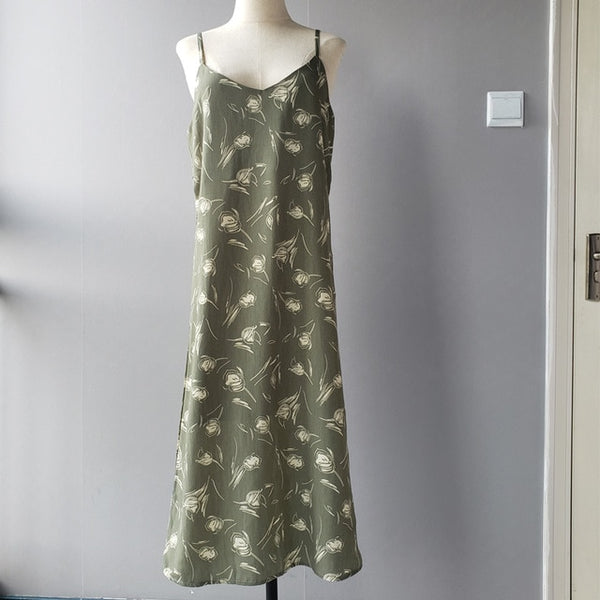 Summer leopard dress floral printing sundress sexy sleeveless midi dress | Vimost Shop.