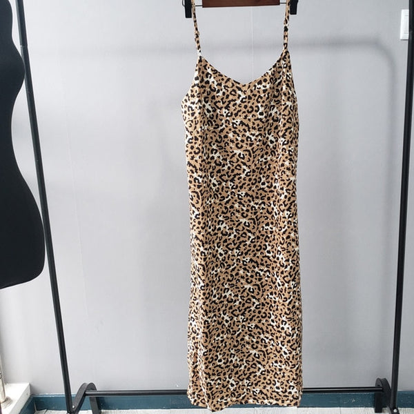 Summer leopard dress floral printing sundress sexy sleeveless midi dress | Vimost Shop.