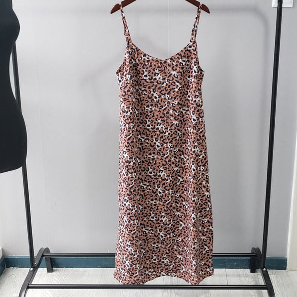 Summer leopard dress floral printing sundress sexy sleeveless midi dress | Vimost Shop.