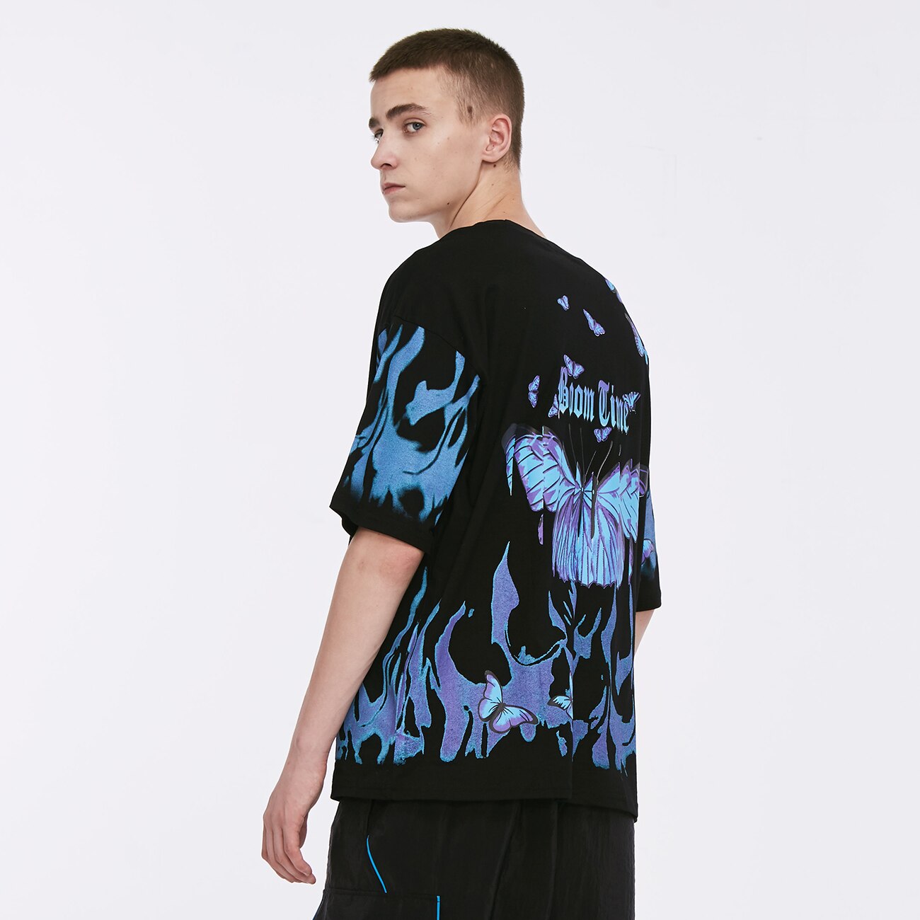 Hip Hop Blue Flame Butterfly Printed T Shirt Men Harajuku Fashion Streetwear Short Sleeve Casual Cotton Tops Tees | Vimost Shop.