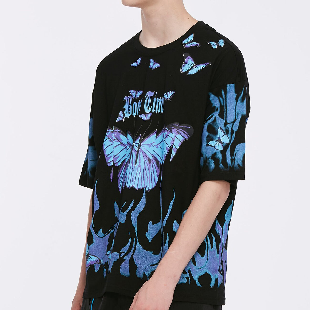 Hip Hop Blue Flame Butterfly Printed T Shirt Men Harajuku Fashion Streetwear Short Sleeve Casual Cotton Tops Tees | Vimost Shop.
