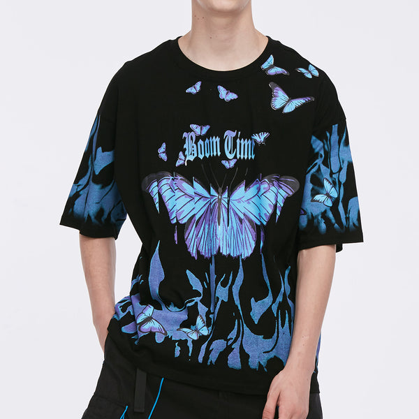 Hip Hop Blue Flame Butterfly Printed T Shirt Men Harajuku Fashion Streetwear Short Sleeve Casual Cotton Tops Tees | Vimost Shop.