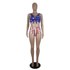 Popular Women's Swimming Sets Independence Day National Day USA Flag Printed Two-Piece Swimsuit Blue Stars Bra tankini swimsuits | Vimost Shop.