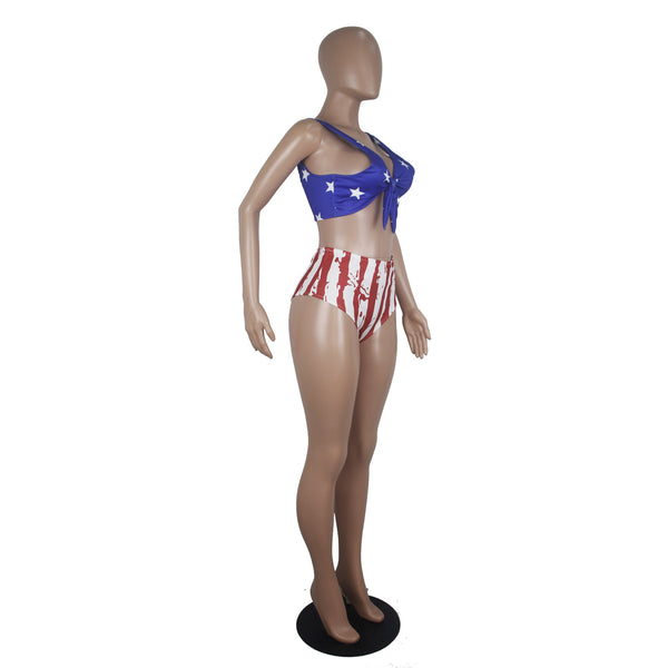 Popular Women's Swimming Sets Independence Day National Day USA Flag Printed Two-Piece Swimsuit Blue Stars Bra tankini swimsuits | Vimost Shop.