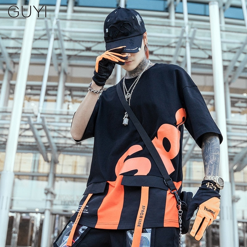 Men Harajuku Tops & Tees Casual T Shirt Streetwear Fashion Hit Color Tshirt Print Hip Hop Cotton Short Letter | Vimost Shop.