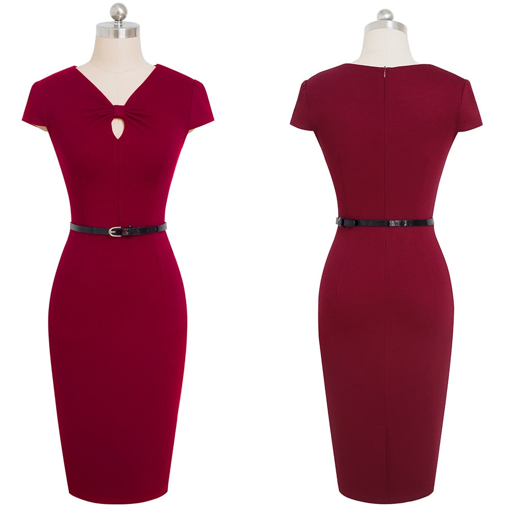 Vintage Brief Solid Color Business Keyhole vestidos Formal Work Office Women Bodycon Female Pencil Dress | Vimost Shop.