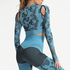 Sport Fitness Seamless Yoga Set Suit Camouflage Workout Clothes Gym for Women Leggings Breathable Long-sleeved Yoga suit | Vimost Shop.