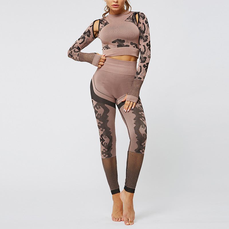 Sport Fitness Seamless Yoga Set Suit Camouflage Workout Clothes Gym for Women Leggings Breathable Long-sleeved Yoga suit | Vimost Shop.