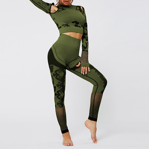 Sport Fitness Seamless Yoga Set Suit Camouflage Workout Clothes Gym for Women Leggings Breathable Long-sleeved Yoga suit | Vimost Shop.