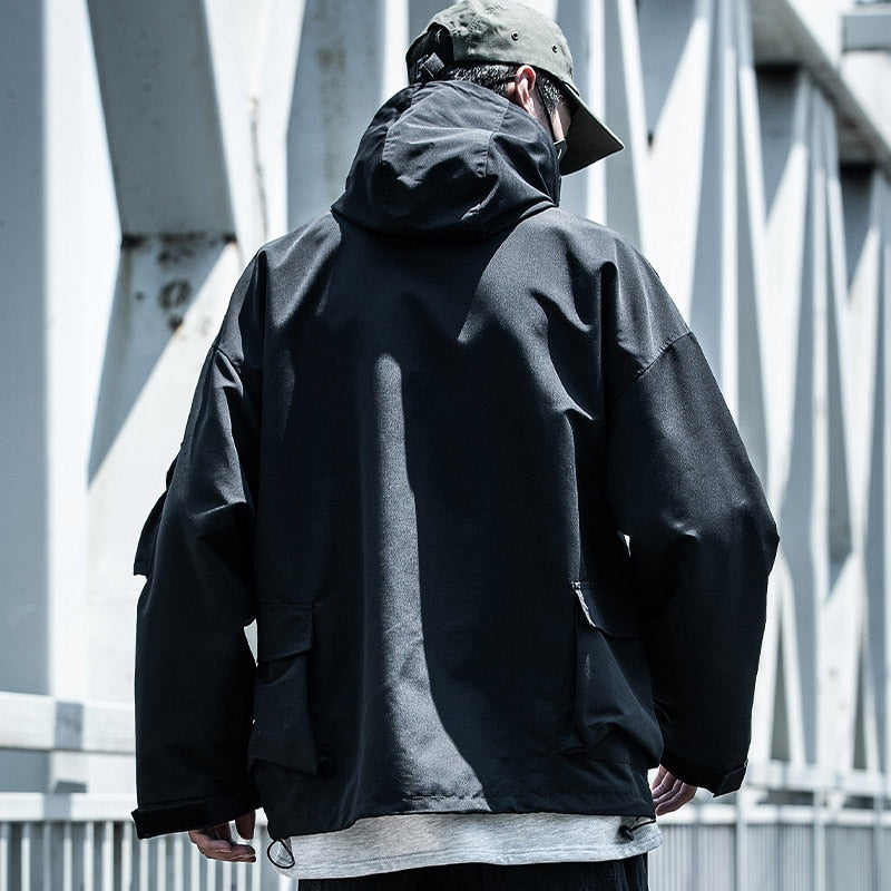 Letter Black Multi-pocket Men's Hip Hop Cargo Jackets Coats Streetwear Cardigan Zipper Casual Techwear Hooded Men Outerwear Top | Vimost Shop.