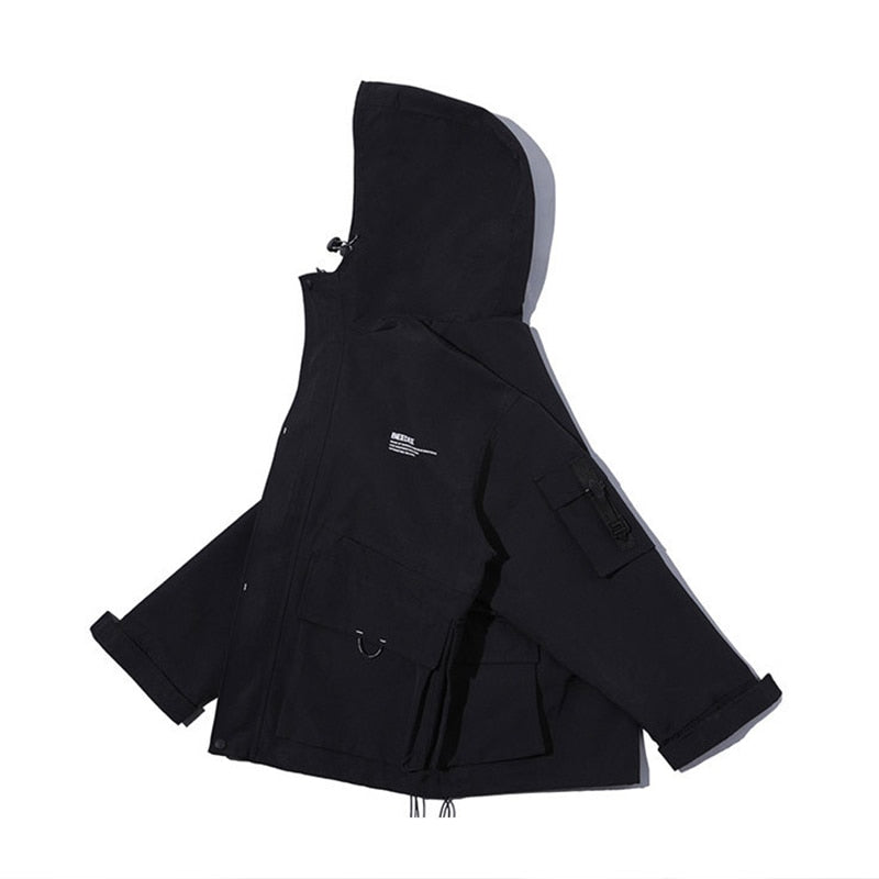Letter Black Multi-pocket Men's Hip Hop Cargo Jackets Coats Streetwear Cardigan Zipper Casual Techwear Hooded Men Outerwear Top | Vimost Shop.